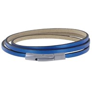 Bracelet Femme Cuir Plat Fermoir Acier Inoxydable - Classics - Bleu