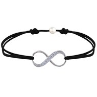 Bracelet Lien Argent 925 Infini et Strass - Noir