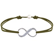 Bracelet Lien Argent 925 Infini et Strass - Vert kaki