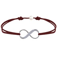 Bracelet Lien Argent 925 Infini et Strass - Marron foncé