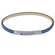 Bracelet Femme Cuir Simple Plat Fermoir Acier Inoxydable - Bleu