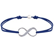 Bracelet Lien Argent 925 Infini et Strass - Bleu Navy