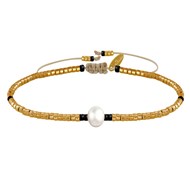 Bracelet Lien Perle d'Eau Douce Blanche et Petites Perles Brillantes - Or