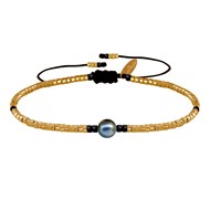 Bracelet Lien Perle d'Eau Douce Noire et Petites Perles Brillantes - Or