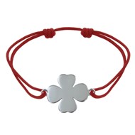Bracelet Argent 925 Trèfle sur Lien - Rouge