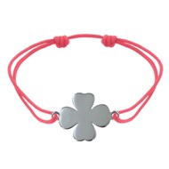 Bracelet Argent 925 Trèfle sur Lien - Rouge Fluo
