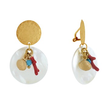 Earrings Clips Golden Brass Ocean