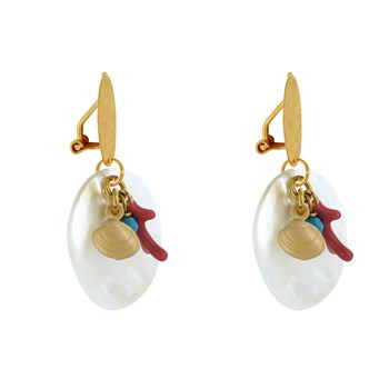 Earrings Clips Golden Brass Ocean