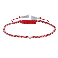 Bracelet Lien Tréssé Rond Bicolore Lurex et Une Perle Argent 925 - Rouge