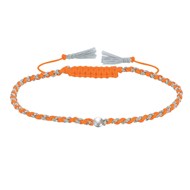 Bracelet Lien Tréssé Rond Bicolore Lurex et Une Perle Argent 925 - Orange