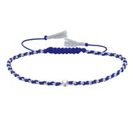Bracelet Lien Tréssé Rond Bicolore Lurex et Une Perle Argent 925 - Bleu Navy