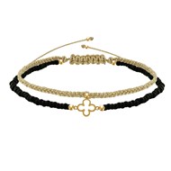 Bracelet Duo Trèfle Or 9 Carats Perles et Lien Tréssé Doré - Noir