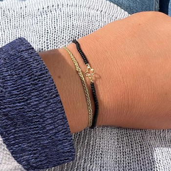 Duo Clover Bracelet 9 Carat Gold Beads and Gold Braided Link - Black