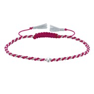 Bracelet Lien Tréssé Rond Bicolore Lurex et Une Perle Argent 925 - Fuchsia