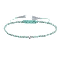 Bracelet Lien Tréssé Rond Bicolore Lurex et Une Perle Argent 925 - Vert d'Eau