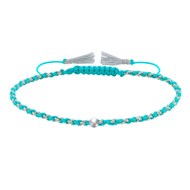 Bracelet Lien Tréssé Rond Bicolore Lurex et Une Perle Argent 925 - Turquoise