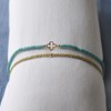 Bracelet Duo Trèfle Or 9 Carats Perles et Lien Tréssé Doré - Turquoise - vue V3