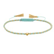 Bracelet Lien Tréssé Rond Bicolore Lurex Doré et Une Perle Or 14 Carats - Vert d'Eau