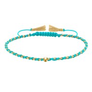 Bracelet Lien Tréssé Rond Bicolore Lurex Doré et Une Perle Or 14 Carats - Turquoise