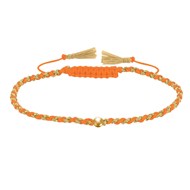 Bracelet Lien Tréssé Rond Bicolore Lurex Doré et Une Perle Or 14 Carats - Orange