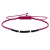 Bracelet Lien Tréssé Plat Bicolore Lurex Perles Noires et Perles Argent 925 - Fuchsia - vue V1