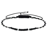 Bracelet Lien Tréssé Plat Bicolore Lurex Perles Noires et Perles Argent 925 - Noir