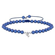 Bracelet Lien Colombe Argent 925 et Perles Rondes Nacrées - Bleu Navy