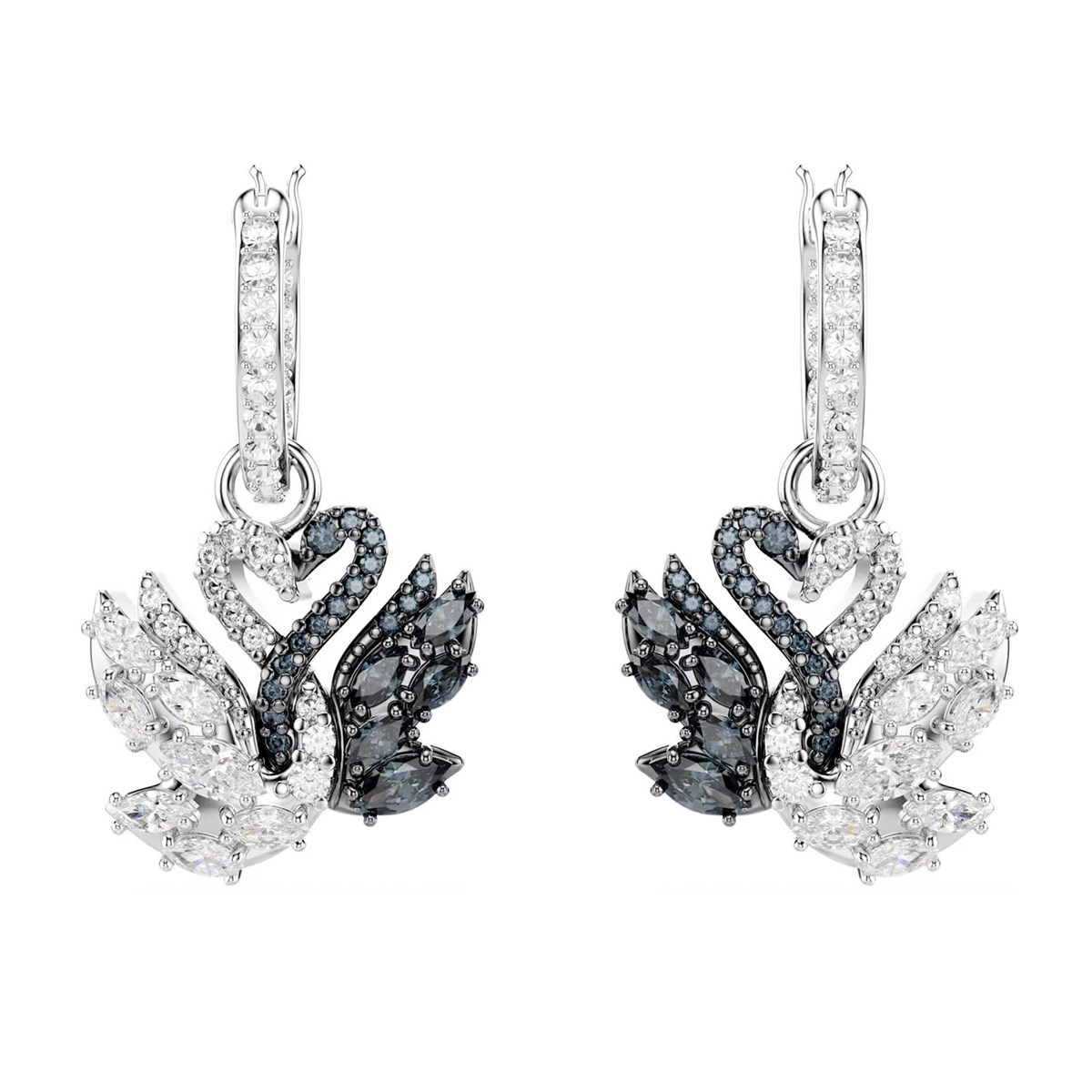 Boucles d'oreilles Swarovski Swan noir et blanc