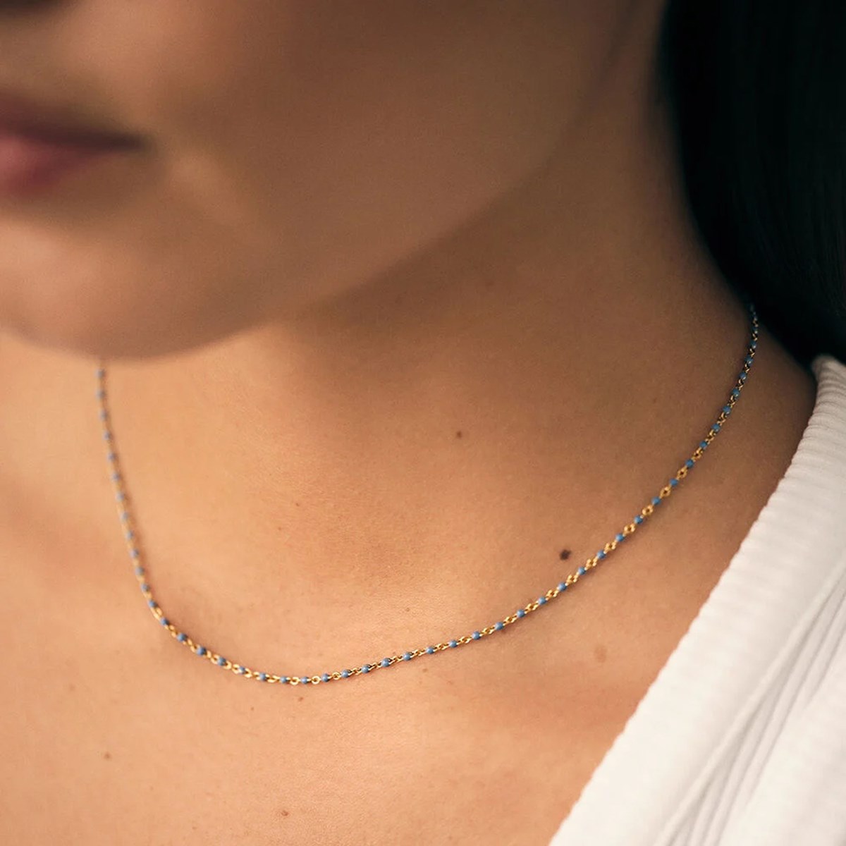 Collier Agatha Smarty doré perles émail bleu roi - vue 2