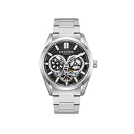 MICHAEL - Montre Homme - Analogique Mouvement Automatique Multifonction - Boitier rond en métal argenté - Cadran noir