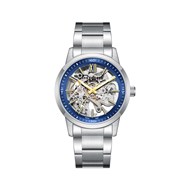 LEO - Montre Homme - Analogique Mouvement Squelette Automatique - Boitier rond en métal - Cadran bleu