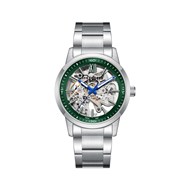 LEO  - Montre Homme - Analogique Mouvement Squelette Automatique - Boitier rond en métal - Cadran vert