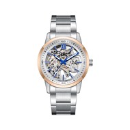 LEO - Montre Homme - Analogique Mouvement Squelette Automatique - Boitier rond en métal - Cadran blanc