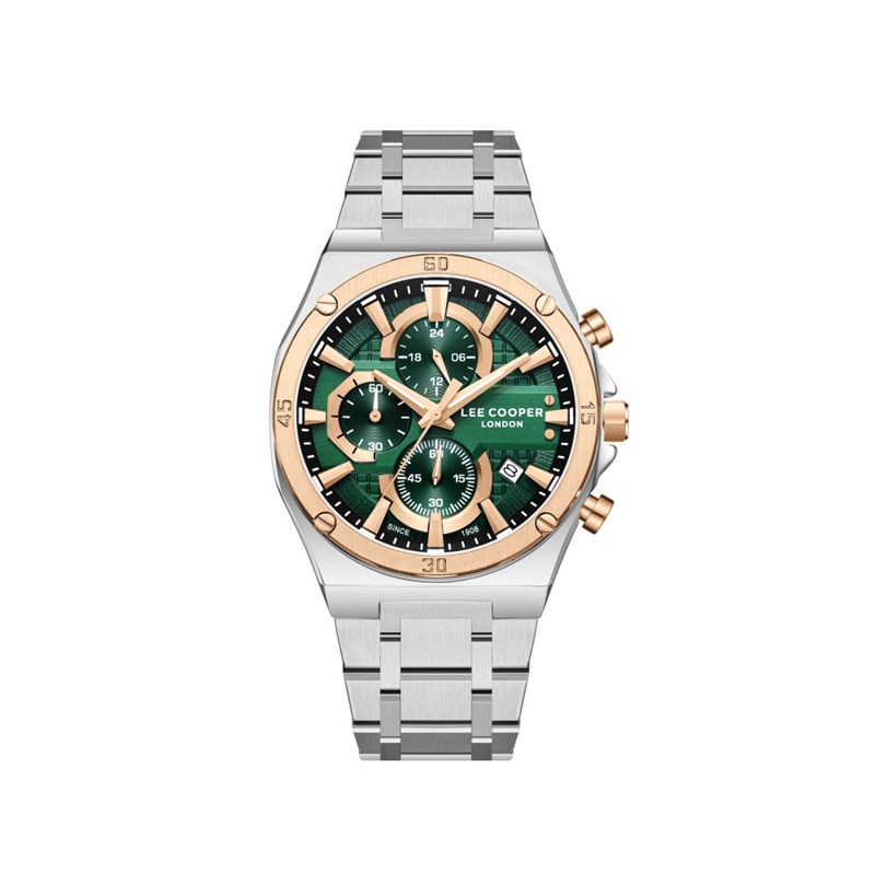 DENNIS -  Montre Homme - Analogique Mouvement Quartz Multifonction - Boitier tonneau en métal - Cadran vert