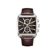 PAUL - Montre Homme - Analogique Mouvement Quartz Multifonction - Boitier tonneau en métal argenté - Bracelet marron