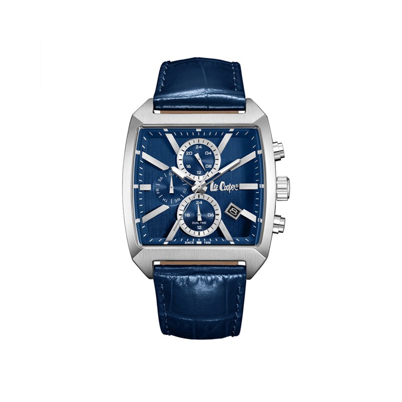 PAUL - Montre Homme - Analogique Mouvement Quartz Multifonction - Boitier tonneau en métal argenté - Bracelet bleu
