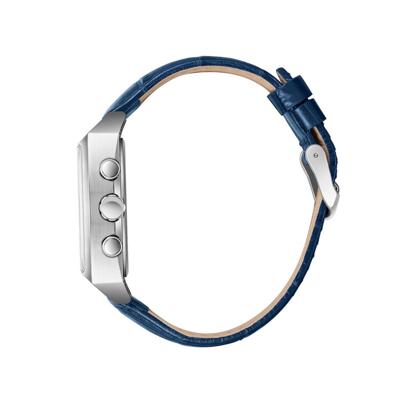 PAUL - Montre Homme - Analogique Mouvement Quartz Multifonction - Boitier tonneau en métal argenté - Bracelet bleu - vue 3