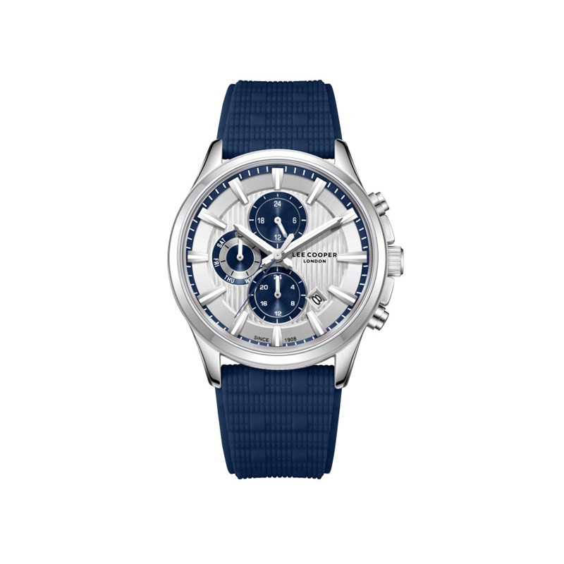 ALBERT - Montre Homme - Analogique Mouvement Quartz Multifonction - Boitier rond en métal argenté - Bracelet bleu