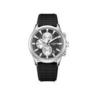 ALBERT - Montre Homme - Analogique Mouvement Quartz Multifonction - Boitier rond en métal argenté - Bracelet noir