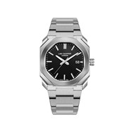 HOWARD - Montre Homme - Analogique Mouvement Quartz 3 aiguilles et date - Boitier rond en métal argenté - Cadran noir