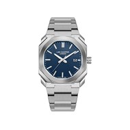 HOWARD - Montre Homme - Analogique Mouvement Quartz 3 aiguilles et date - Boitier rond en métal argenté - Cadran bleu
