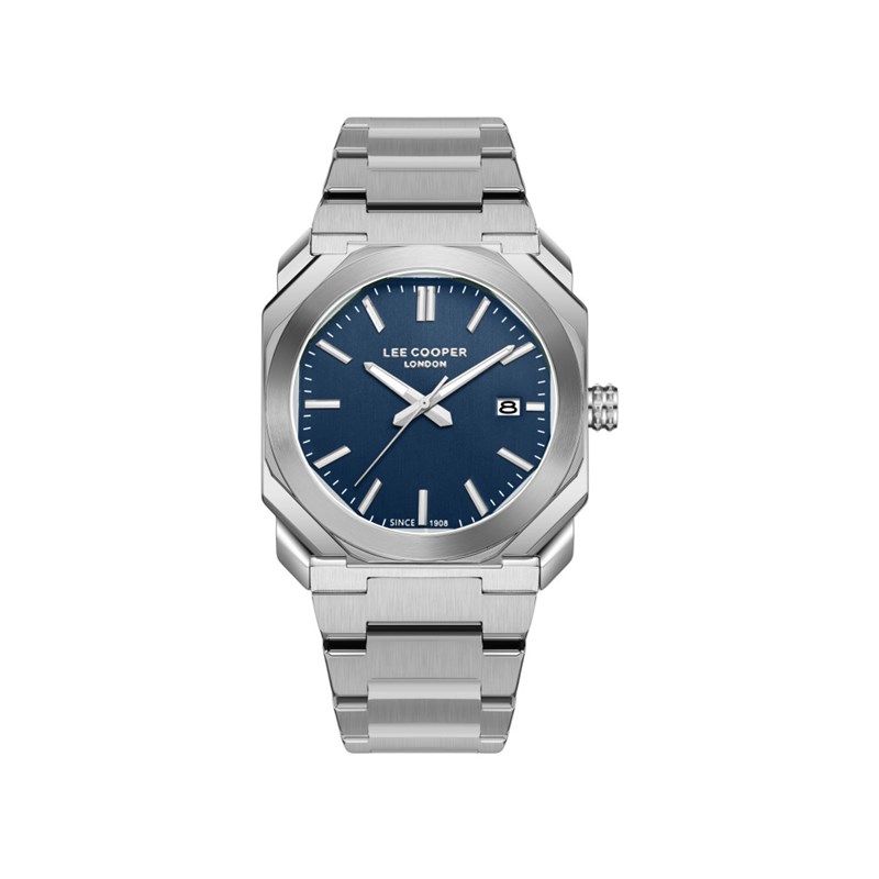 HOWARD - Montre Homme - Analogique Mouvement Quartz 3 aiguilles et date - Boitier rond en métal argenté - Cadran bleu