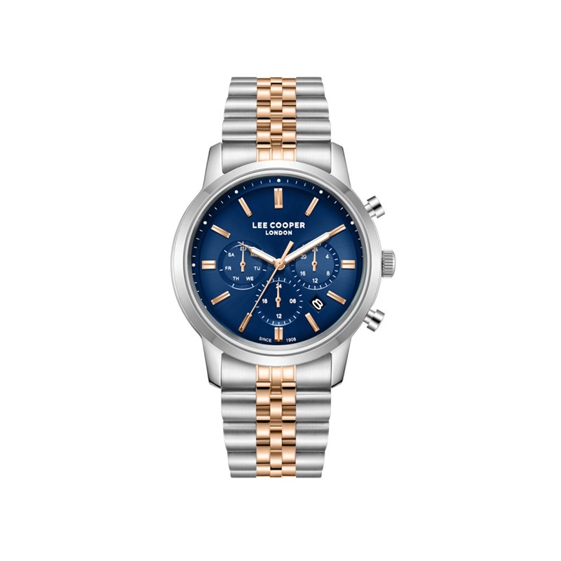 VINCENT - Montre Homme - Analogique Mouvement Quartz Multifonction - Boitier rond en métal argenté - Cadran noir bleu