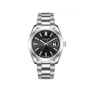 PIERRE - Montre Homme - Analogique Mouvement Quartz 3 aiguilles et date - Boitier rond en métal argenté - Cadran noir
