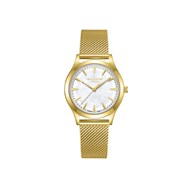 AMBER - Montre Femme - Analogique Mouvement Quartz 3 aiguilles - Boitier rond en métal - Cadran nacré blanc avec parties transparentes