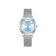 AMBER - Montre Femme - Analogique Mouvement Quartz 3 aiguilles - Boitier rond en métal - Cadran nacré bleu avec parties transparentes