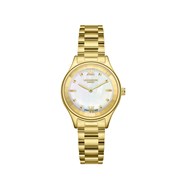 JOAN - Montre Femme - Analogique Mouvement Quartz 3 aiguilles - Boitier rond en métal  - Lunette facettée en crystal - Cadran blanc