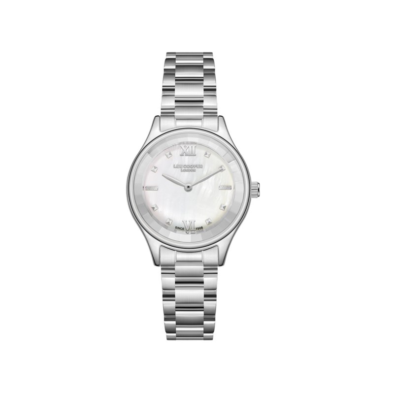 JOAN - Montre Femme - Analogique Mouvement Quartz 3 aiguilles - Boitier rond en métal  - Lunette facettée en crystal - Cadran blanc