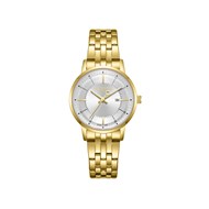 SOPHIA - Montre Femme - Analogique Mouvement Quartz 3 aiguilles et date - Boitier rond en métal - Cadran soleillé argenté