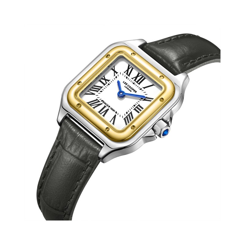 AVA - Montre Femme - Analogique Mouvement Quartz 2 aiguilles - Boitier rectangulaire en métal - Bracelet en cuir noir façon alligator - vue 2